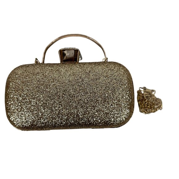Gold Rhinestone Evening Clutch Purse With Detachable Chain Strap & Snap Closure - Picture 2 of 3